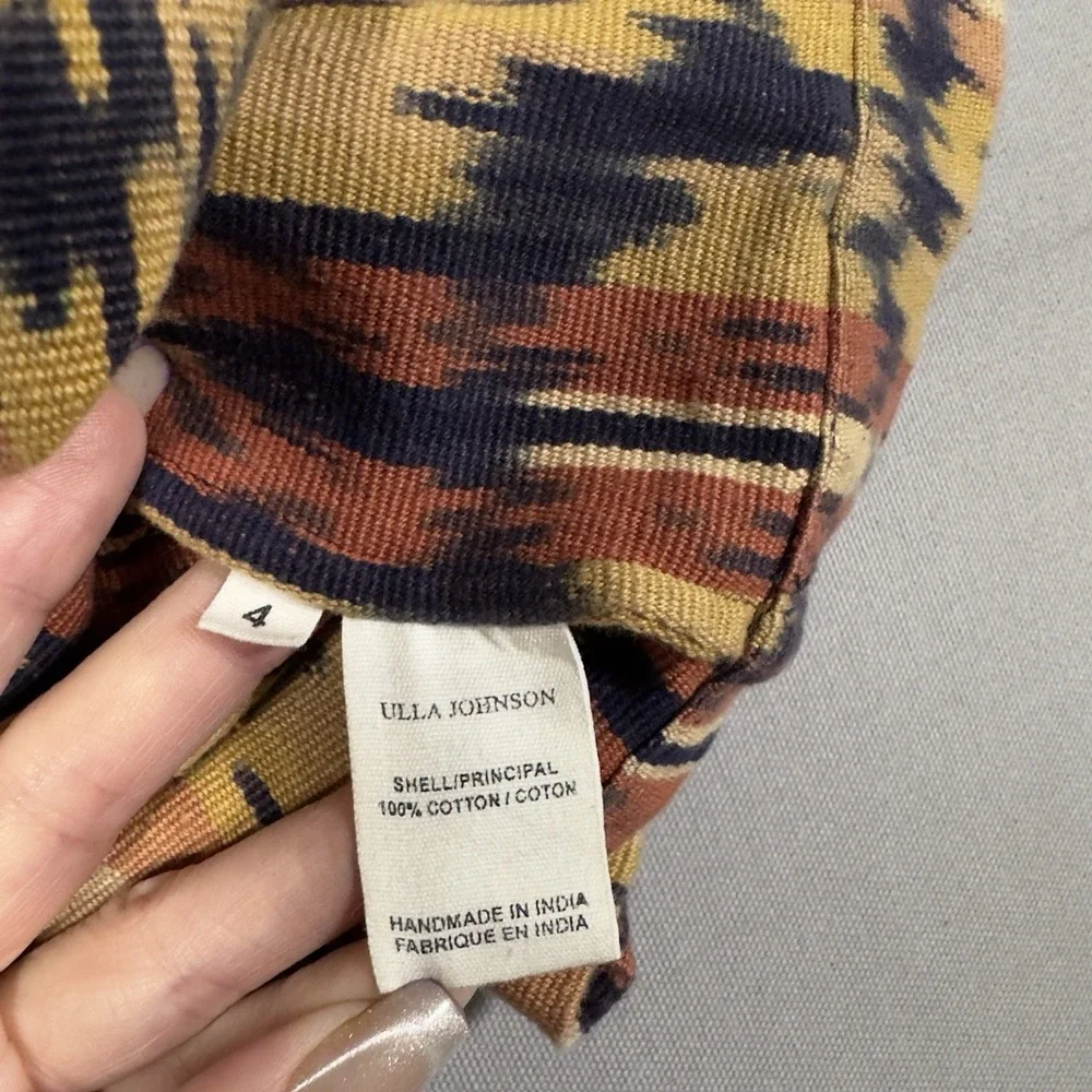Ulla Johnson Jude Top Size 4 Ikat Print Puff Sleeve Cotton Blouse India